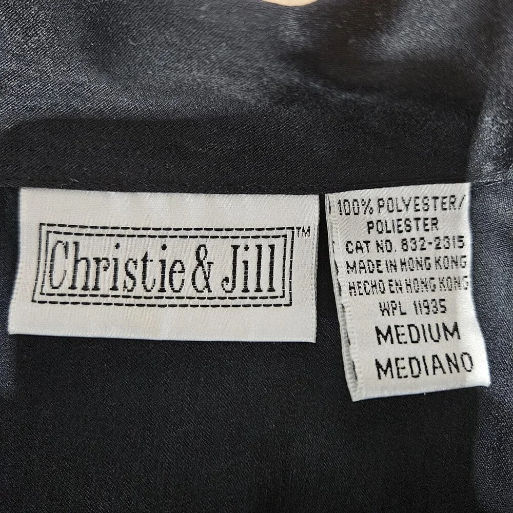 Vintage Christie and Jill Shirt Blouse Women Medium Black Bow Satin Trim 90s NEW - Picture 9 of 10